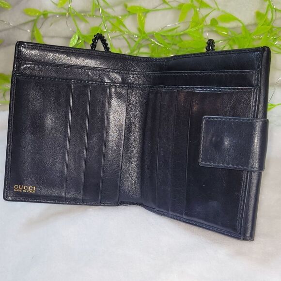 Authentic Gucci Black Lambskin Leather & Bamboo Compact Wallet - Picture 12 of 16